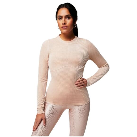 Fabletics Nwot Velour Seamed Long-Sleeve Top Size Small Natural Blush - Picture 1 of 8